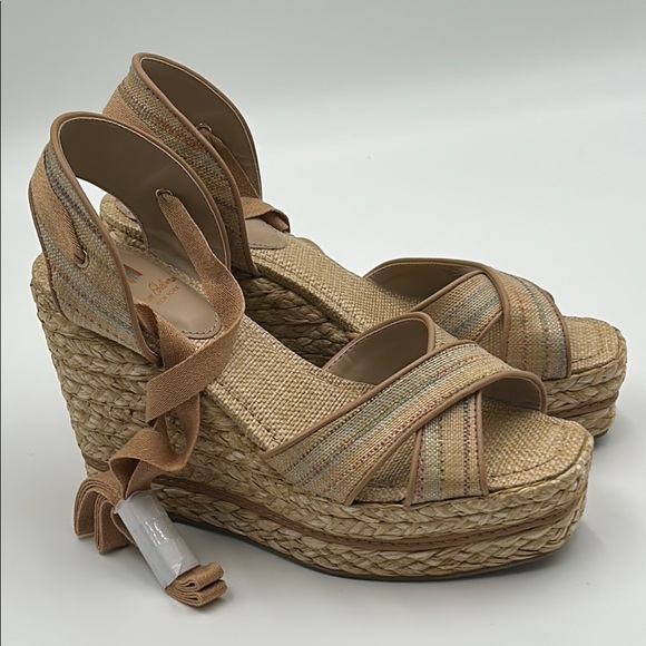2454- Sam Edelman Chic Espadrille Wedge Sandals - Tan Size 9.5 NWT - Picture 2 of 8